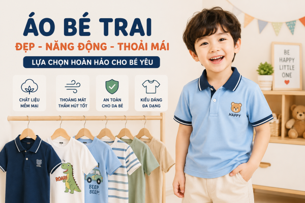 Mẫu áo bé trai đẹp, năng động, mềm mại và thoải mái với nhiều kiểu áo thun, áo polo cho bé từ 1 đến 10 tuổi