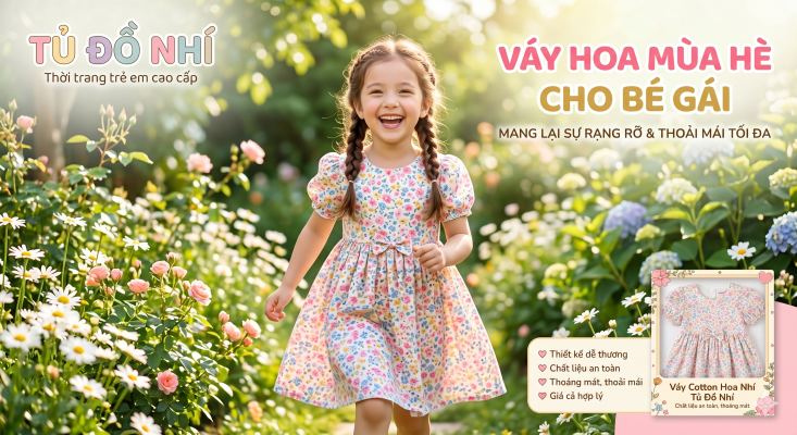 Bé gái diện váy hoa mùa hè chất liệu cotton nhí đáng yêu và cười rạng rỡ tại Tủ Đồ Nhí